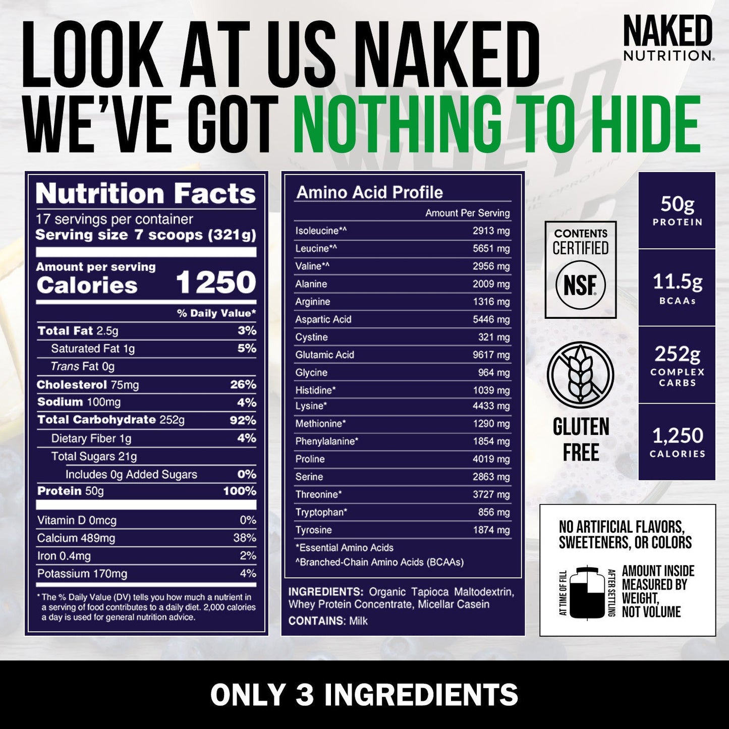 Mass Gainer Protein Supplement - Unflavored 12LB for Convenient High-Calorie Nutrition Shakes