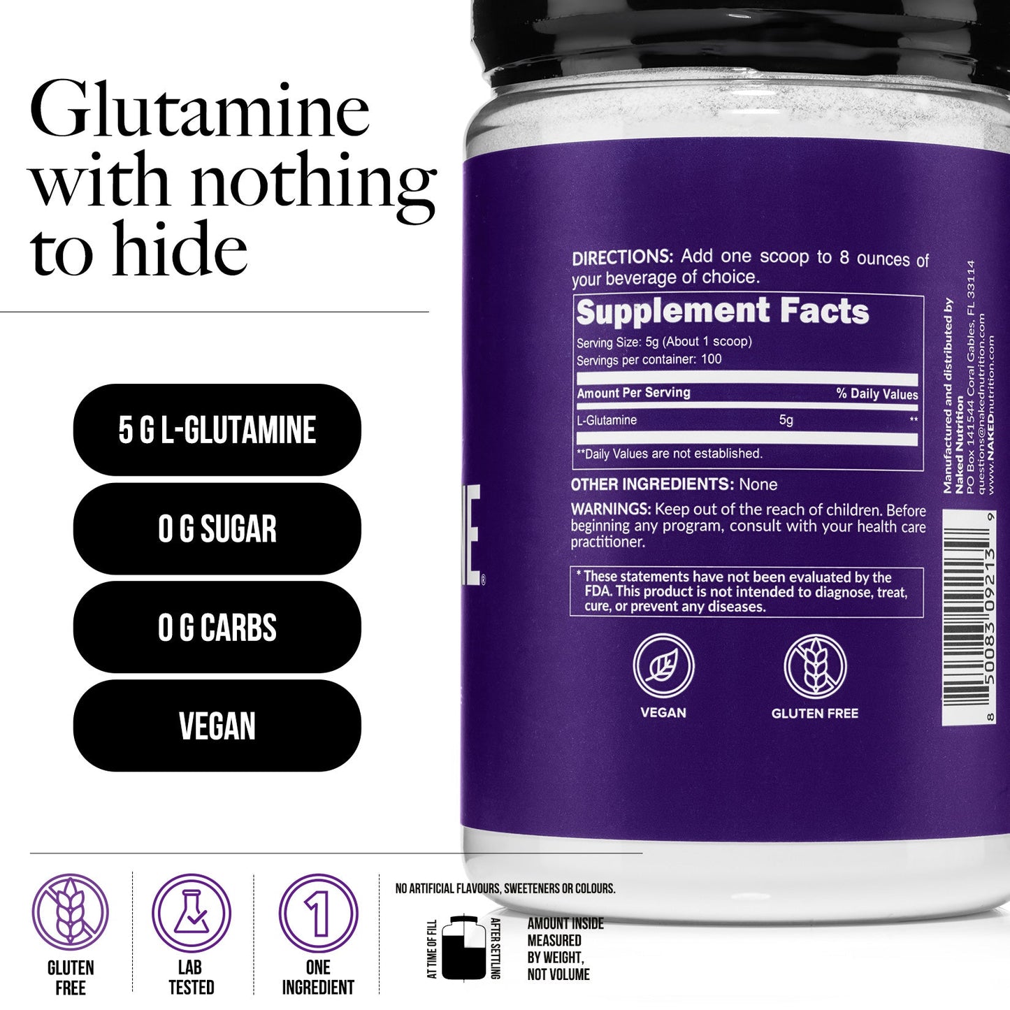 Glutamine Powder - 1.1LB for Easy Workout Drink Mixing