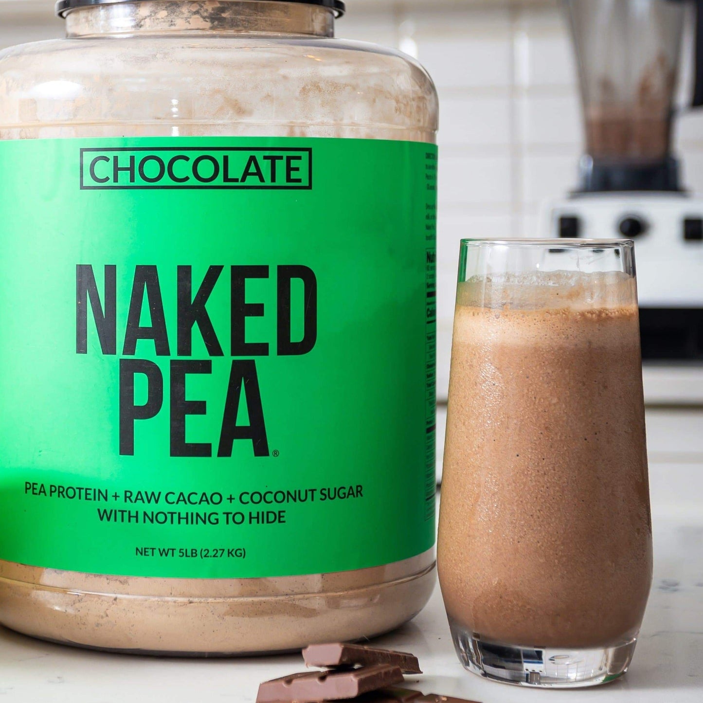 Chocolate Pea Protein Powder - Chocolate - Standard Size for Smooth Everyday Protein Shakes