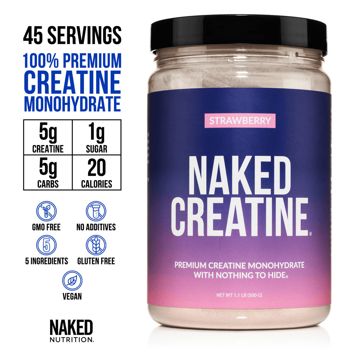 Strawberry Creatine Monohydrate Powder - Strawberry for Easy Workout Drink Mixing