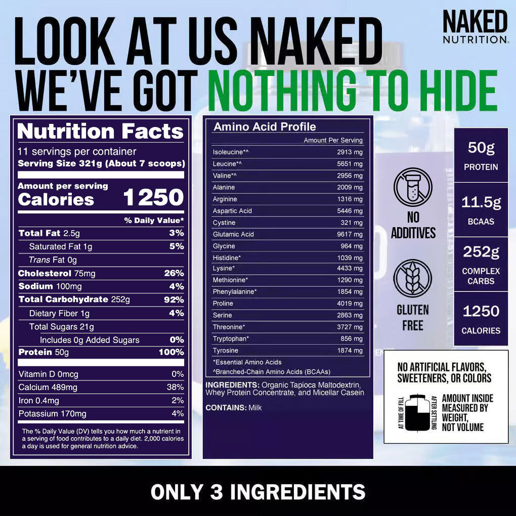 Mass Gainer Protein Supplement - Unflavored for Convenient High-Calorie Nutrition Shakes