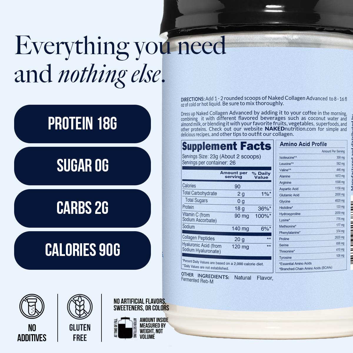 Vanilla Collagen Peptides with Hyaluronic Acid - Vanilla Advanced Collagen Peptides for Easy Everyday Collagen Mixing