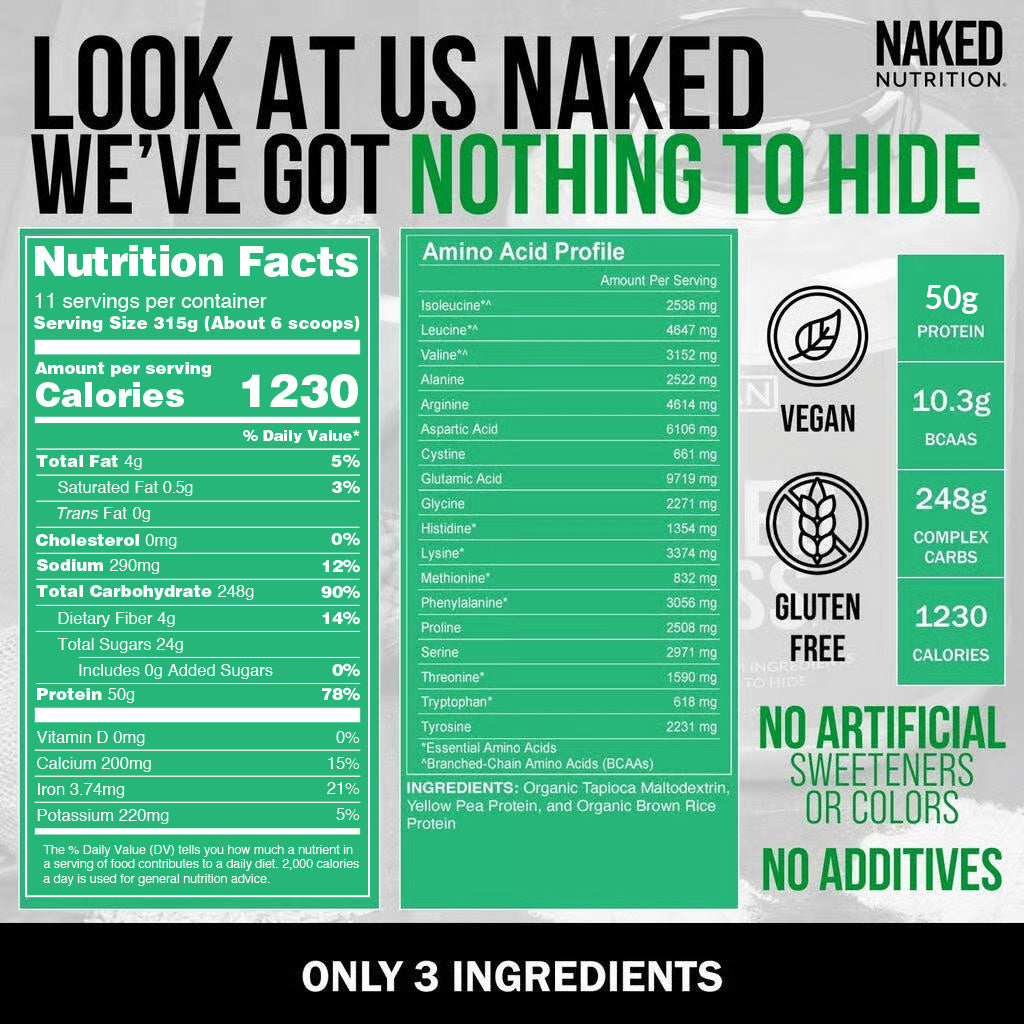 Vegan Mass Gainer Supplement - Unflavored (Vegan) for Convenient High-Calorie Nutrition Shakes