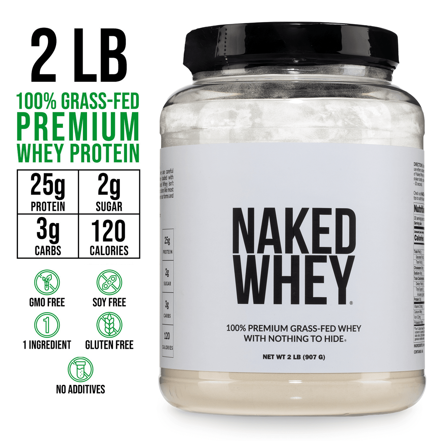Grass Fed Whey Protein Powder - Unflavored - Standard Size for Smooth Everyday Protein Shakes