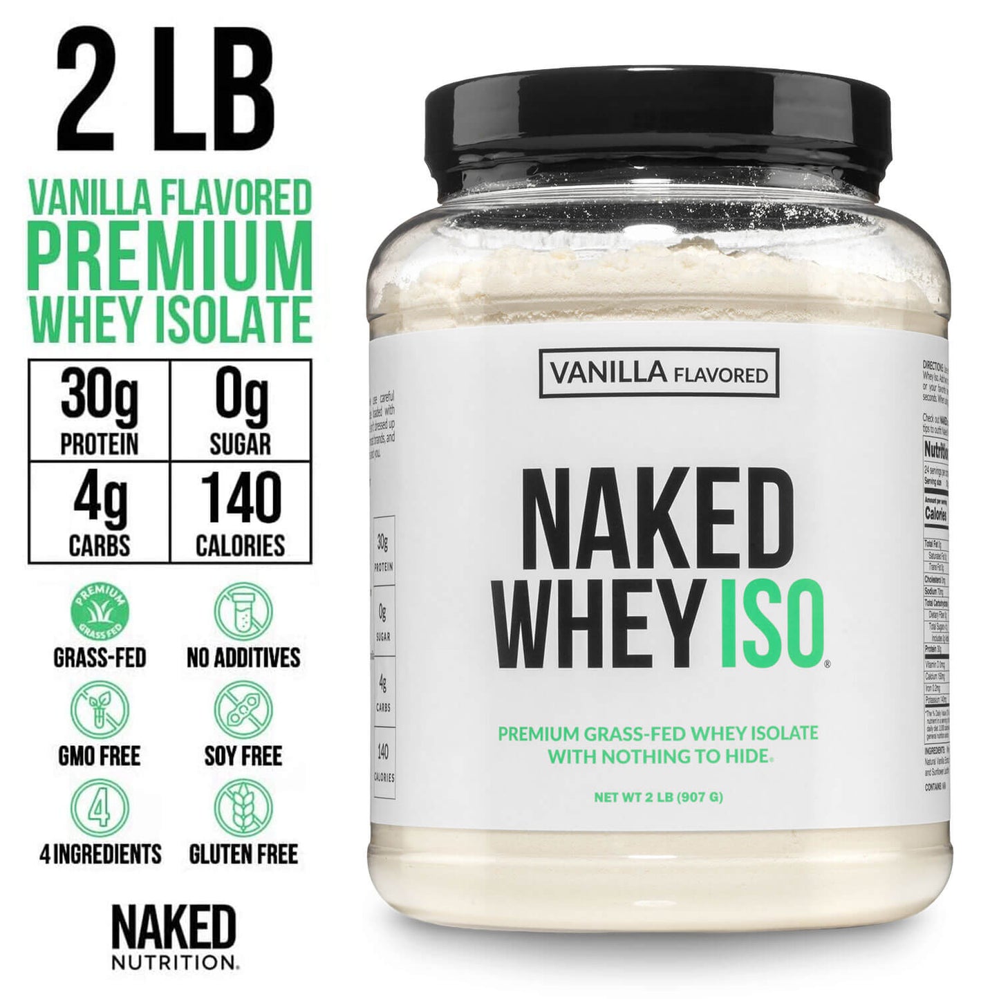 Vanilla Grass-Fed Whey Isolate Protein Powder - Vanilla for Smooth Everyday Protein Shakes